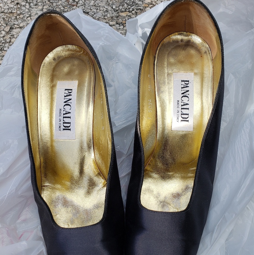 Pancaldi leather satin Italian blue heels